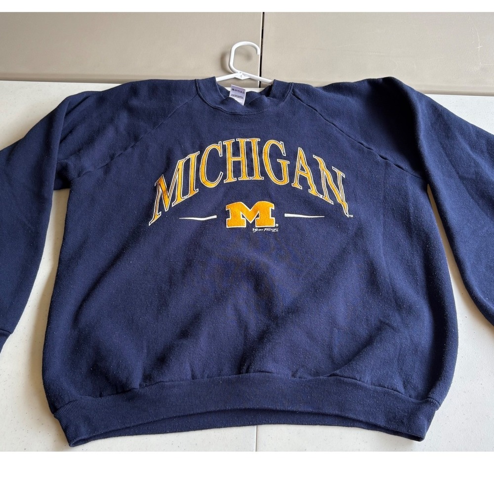 Vintage Michigan Wolverines Sweatshirt Navy Blue Mens Large